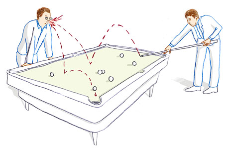 illustration of a man making a jump shot in pool
