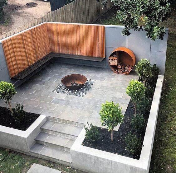 cozy Paver Patio with Wooden Wall design ideas